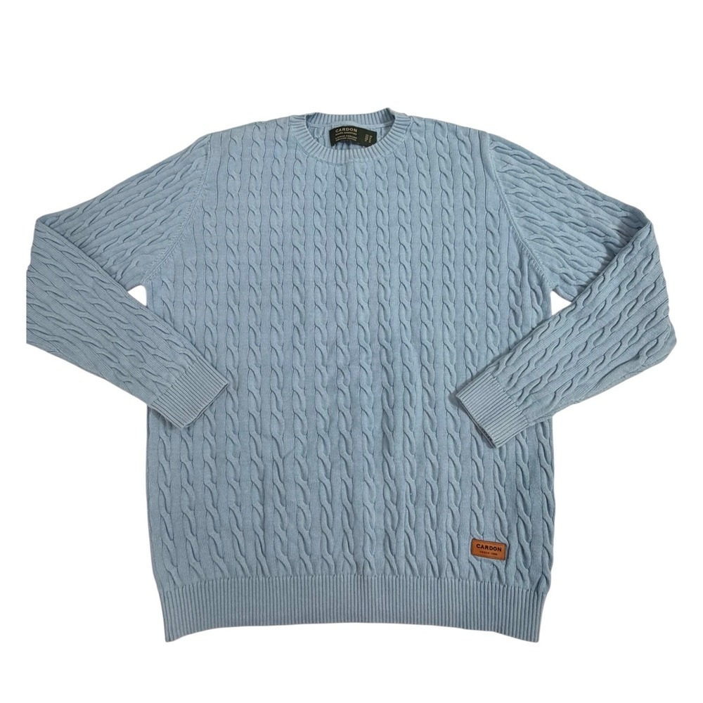 Cardon Cable Knit Sweater Mens Light Blue XL Peruvian Cotton Crewneck Preppy